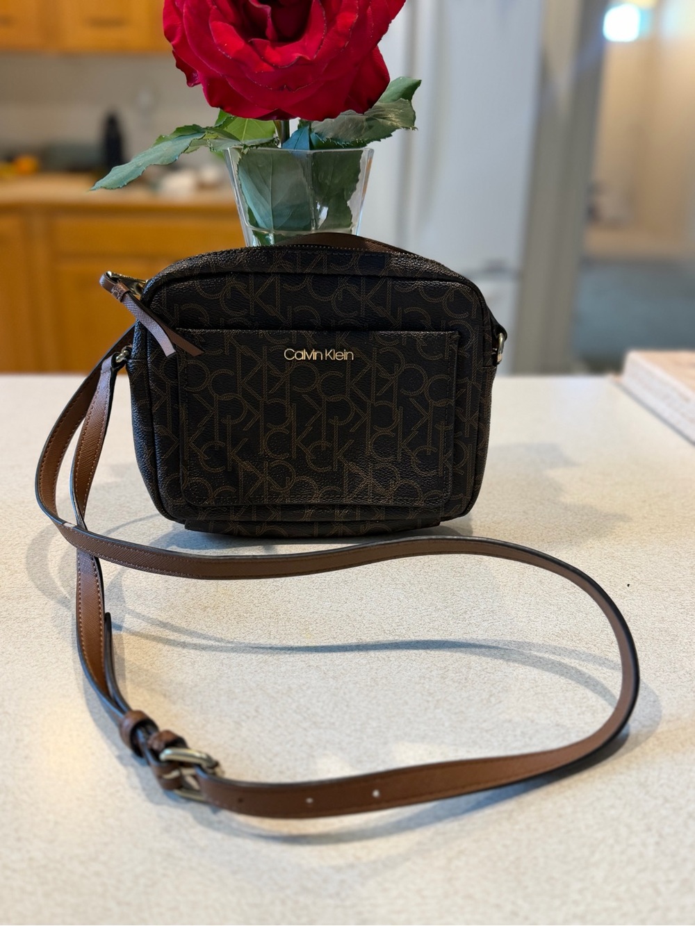 Calvin Klein Brown Monogram Crossbody Bag